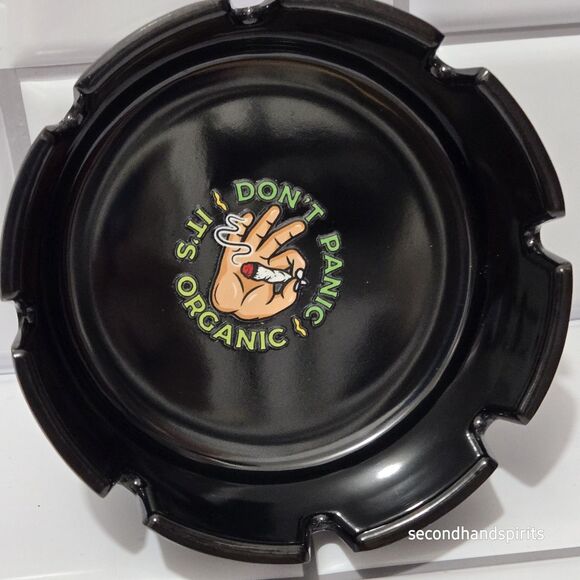 Black Ashtray Round Melamine 4" Hand Decorated 420 Theme - Picture 2 of 4